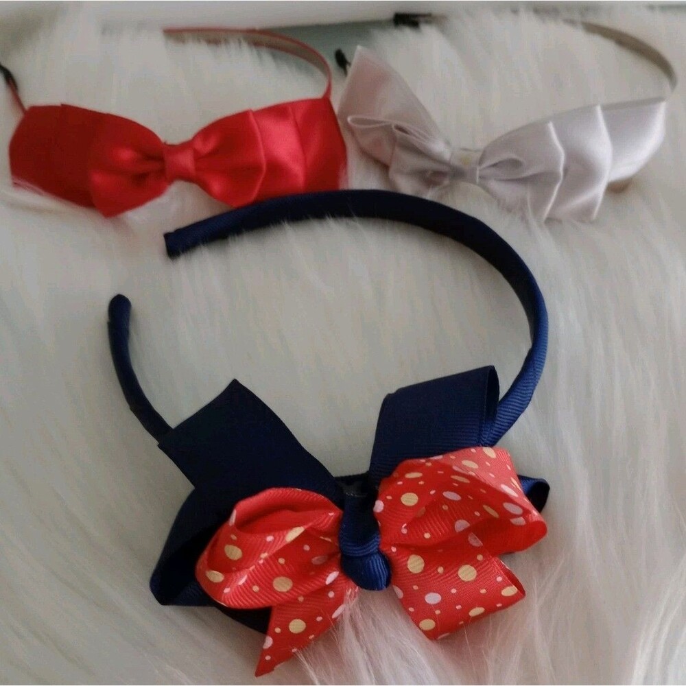 SET OF THREE GIRLS WOMEN LADIES HEADBANDS Red Polka Dot Silver & Red Satin NWOT